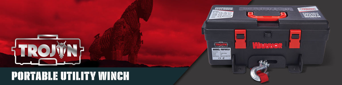 Trojan Portable Winch over picture of trojan horse