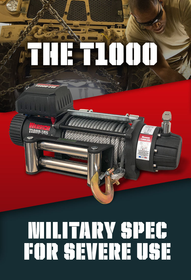 The T1000 Severe Duty Winch in front of Military Vehicle