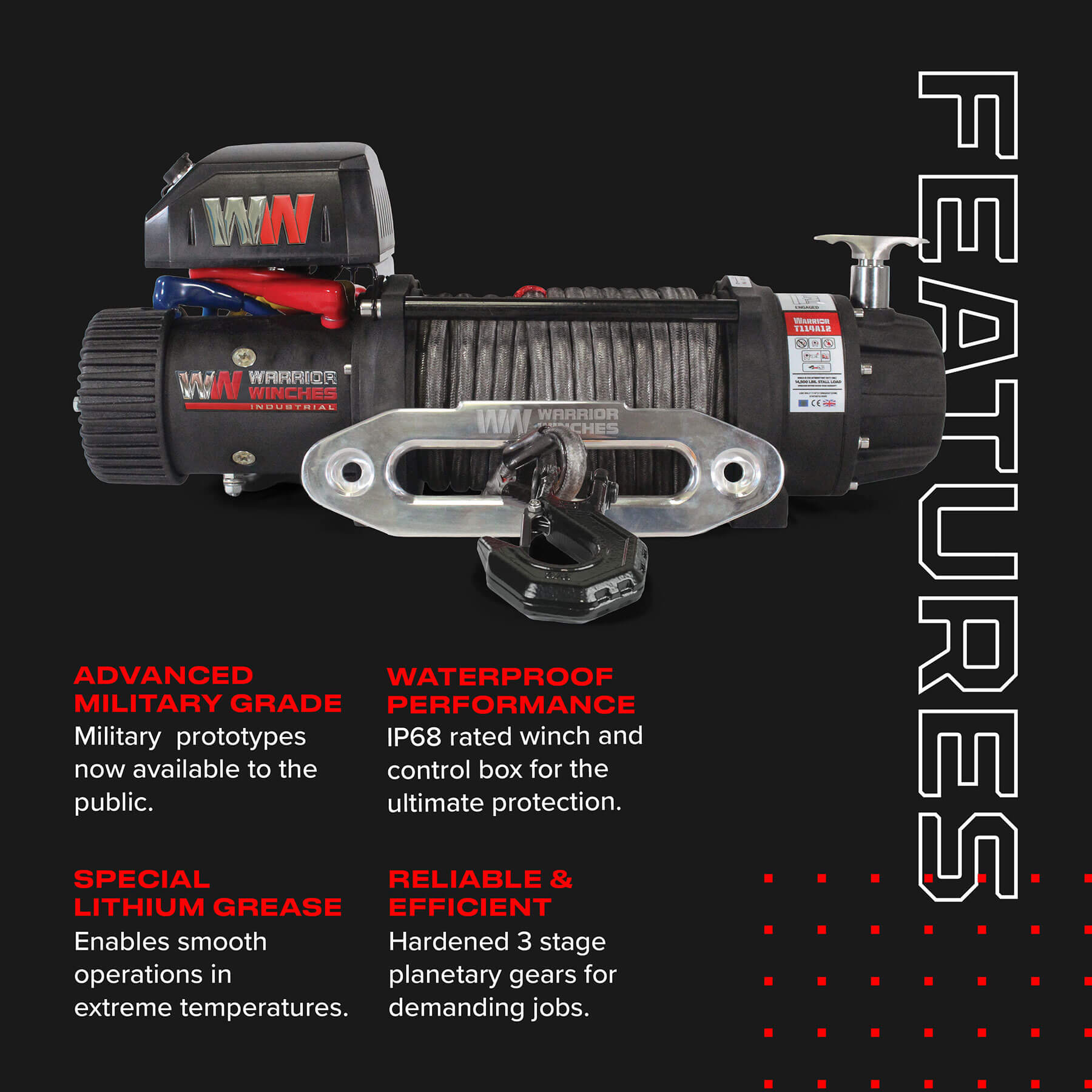 T1000 14500lb Electric Winch - 24v Synthetic Rope