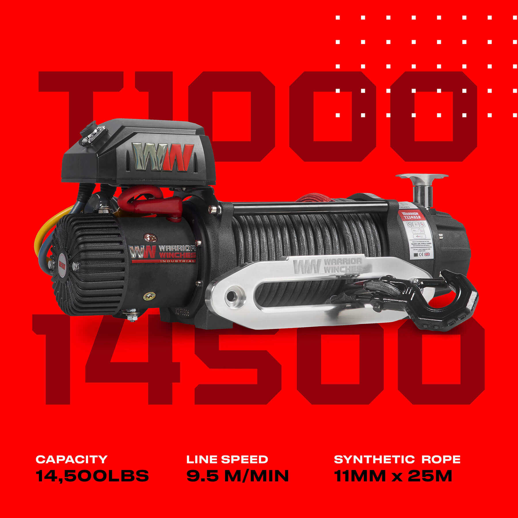 T1000 14500lb Electric Winch - 24v Synthetic Rope