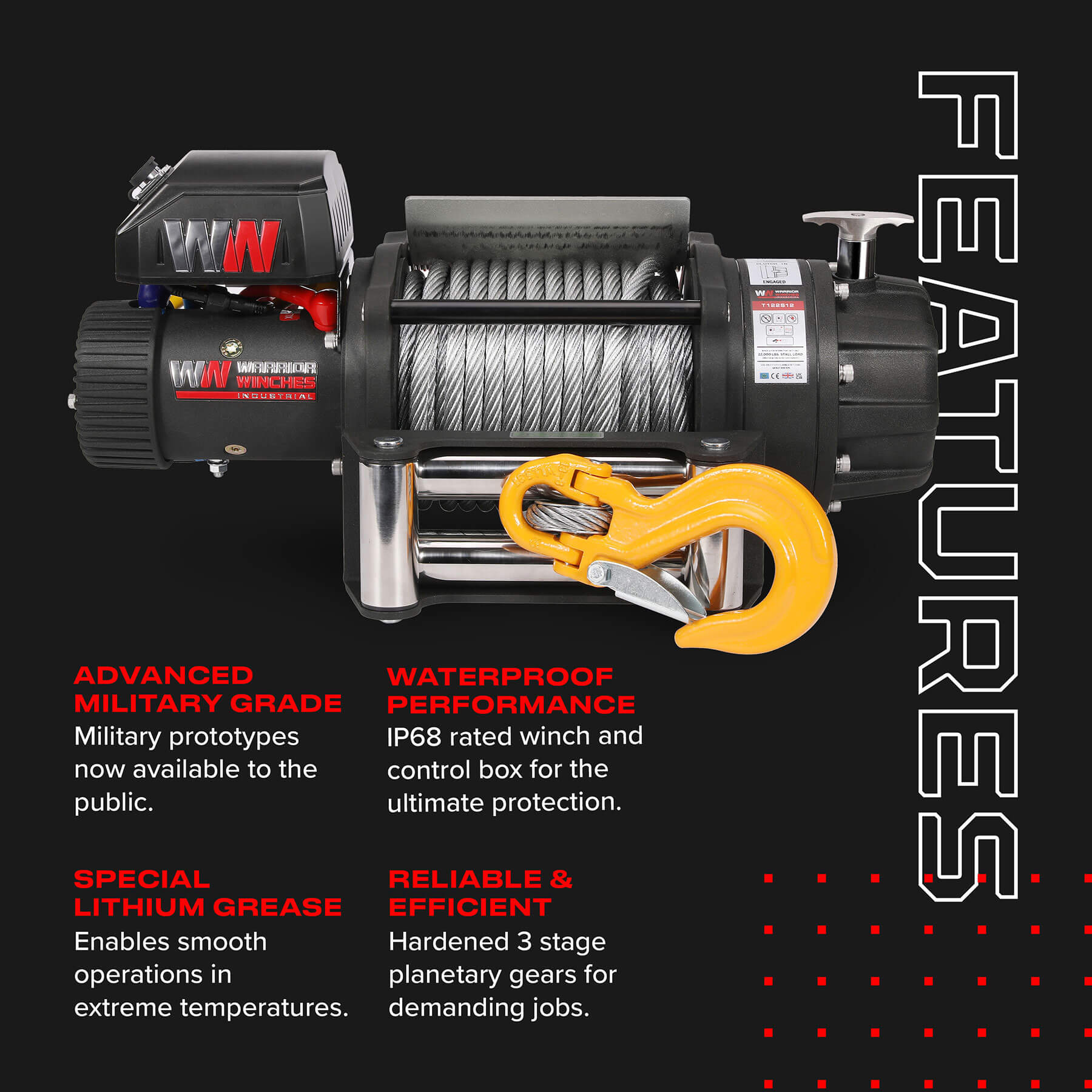 T1000 22000lb Electric Winch - 12v Steel Rope