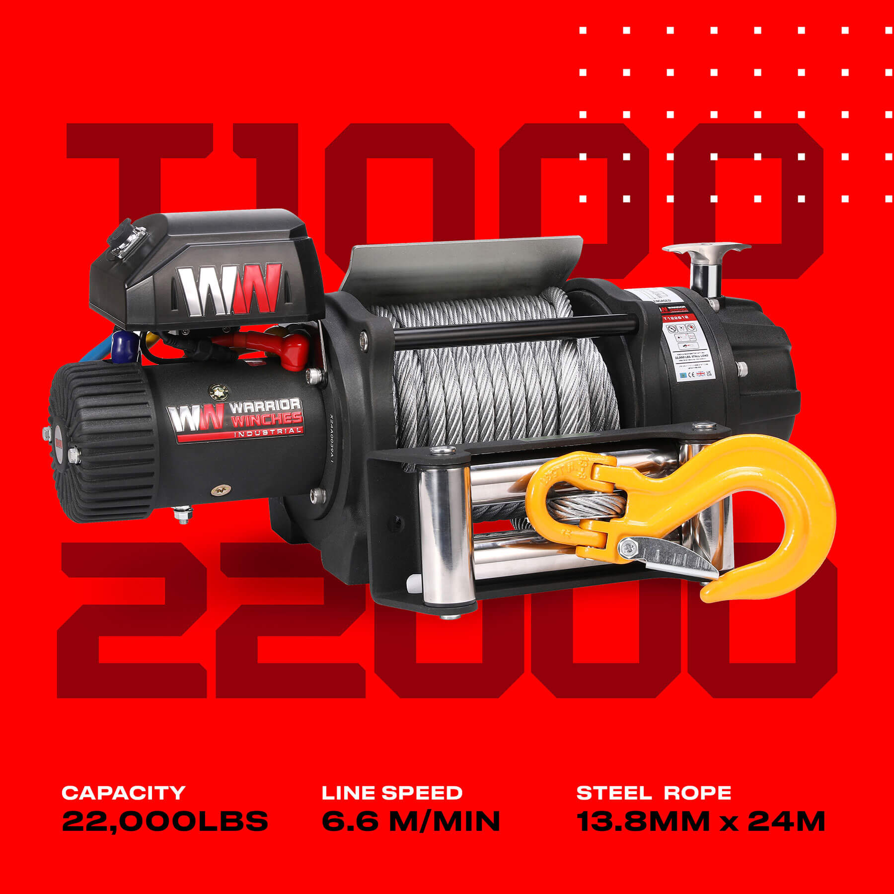T1000 22000lb Electric Winch - 12v Steel Rope