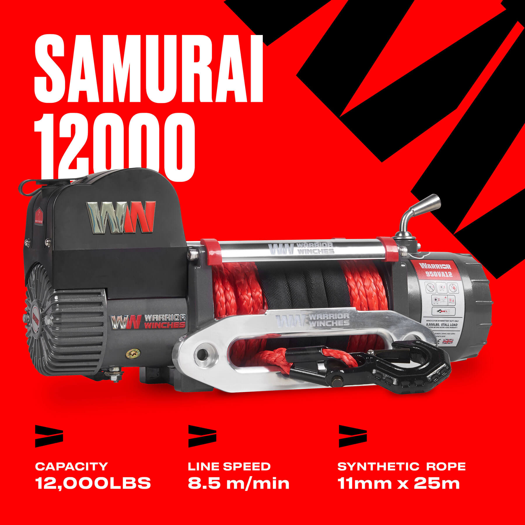 Samurai 12000 Electric Winch - 24v Synthetic Rope