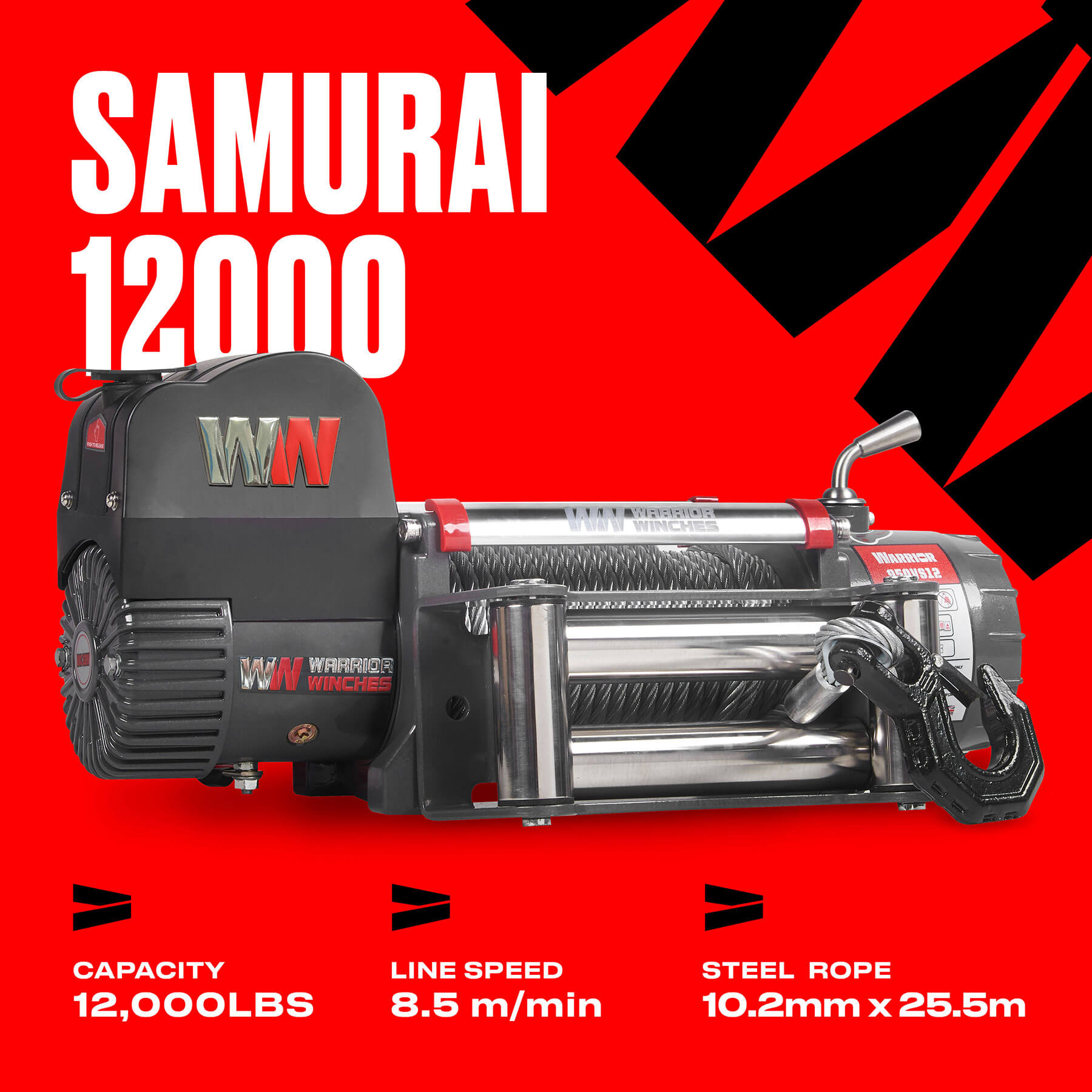 Samurai 12000 Electric Winch - 12v Steel Rope