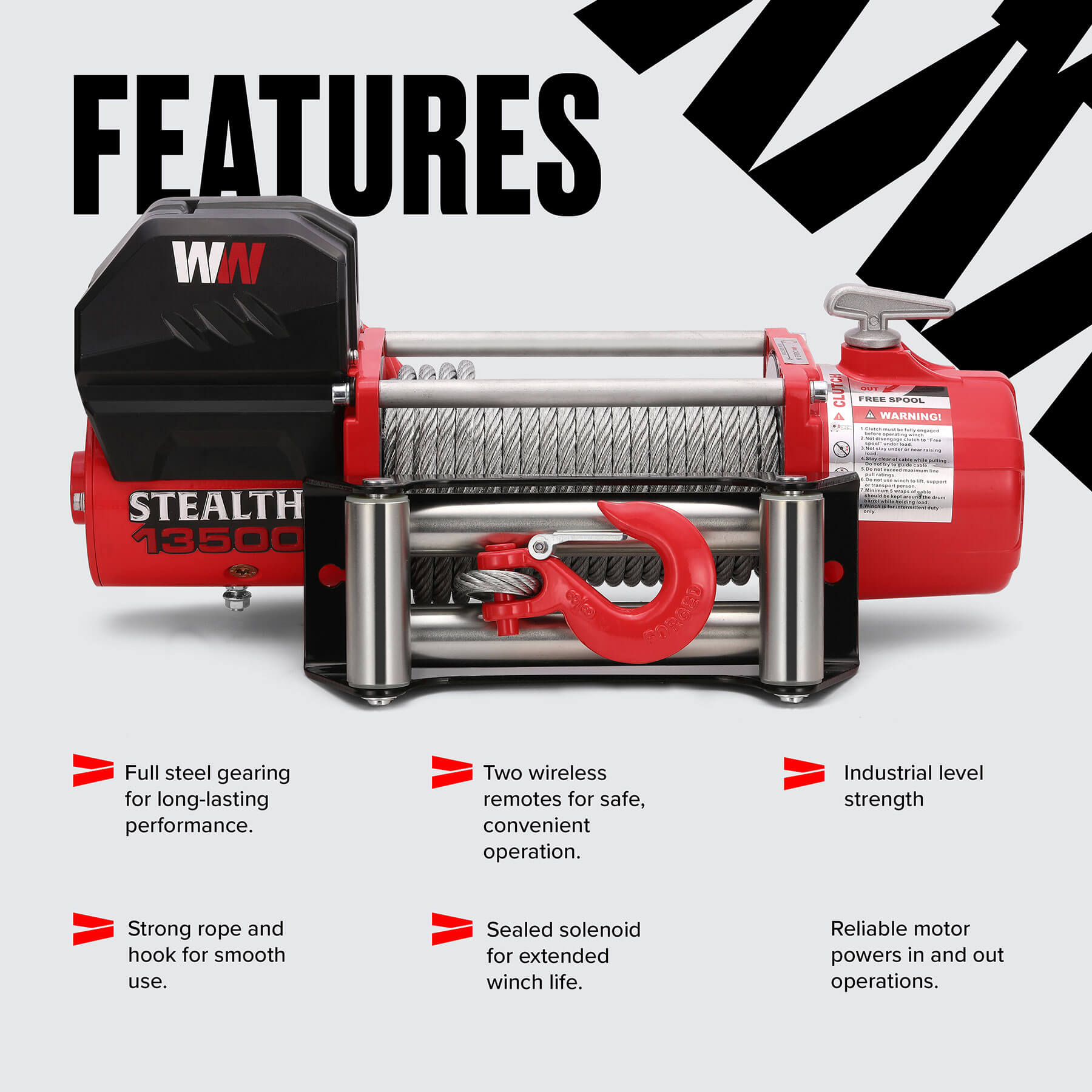 Stealth 13500lb Winch - 24v Steel Rope