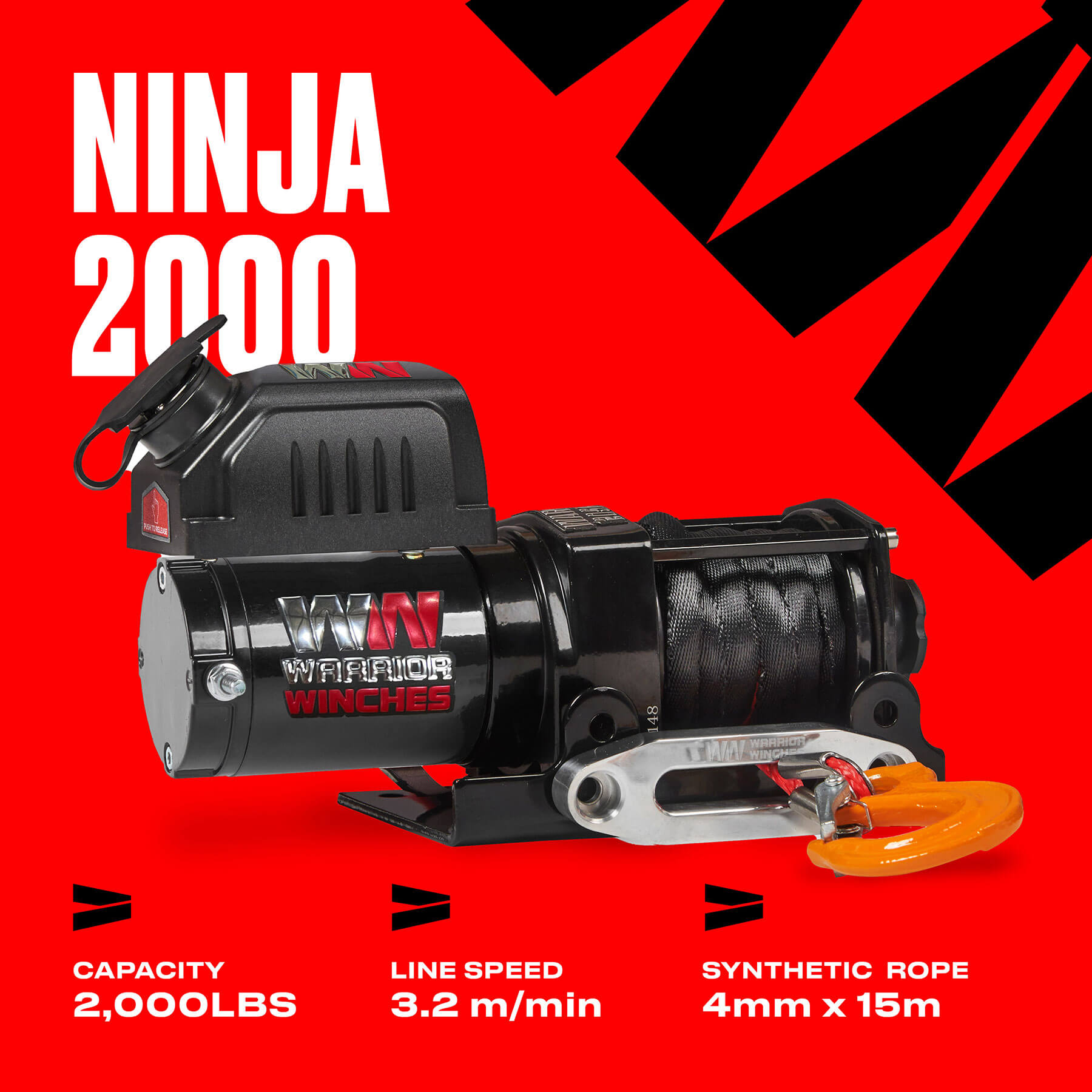 Ninja 2000 Electric Winch - 12v Synthetic Rope