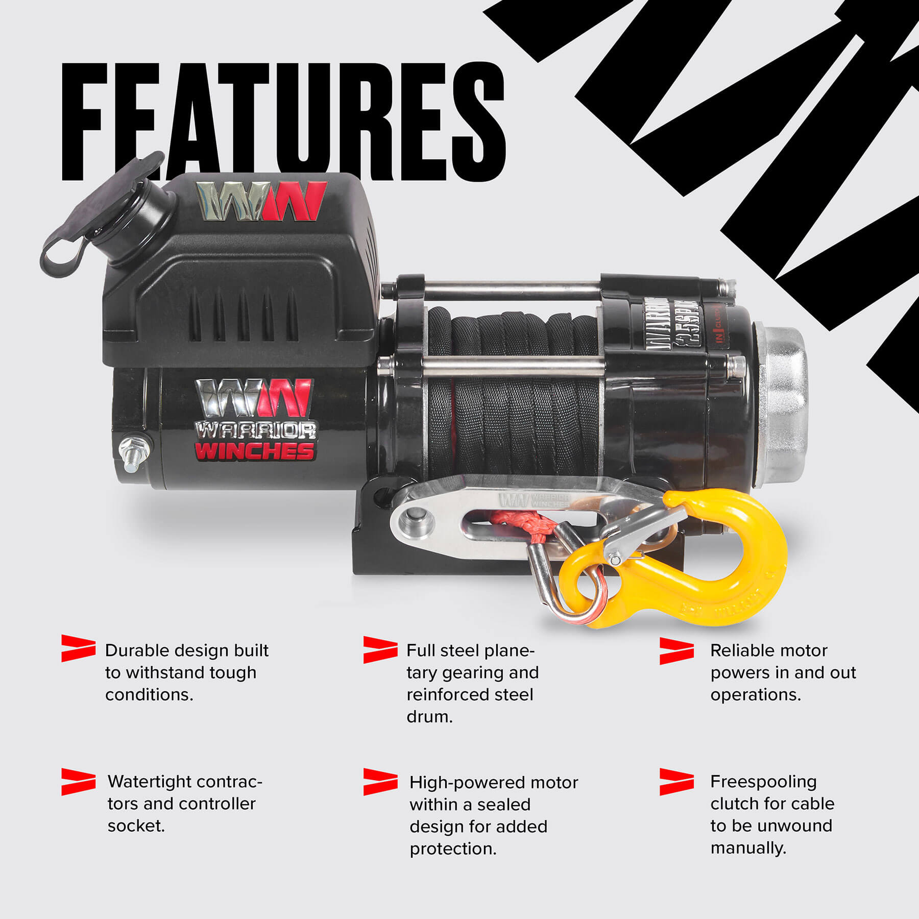 Warrior Ninja 2500lb Winch 12v Synthetic Rope | Warrior Winches