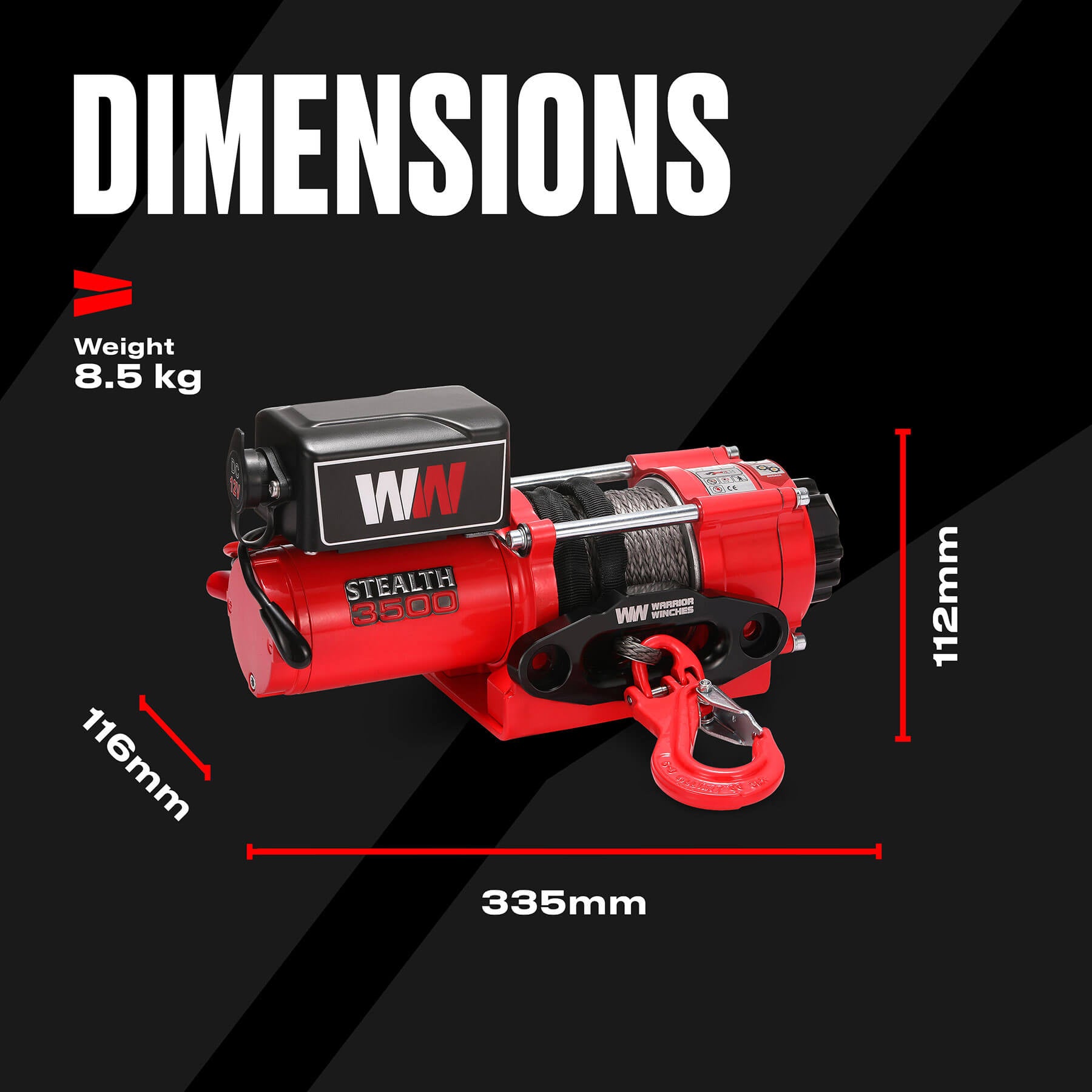 Stealth 3500lb Winch - 12v Synthetic Rope