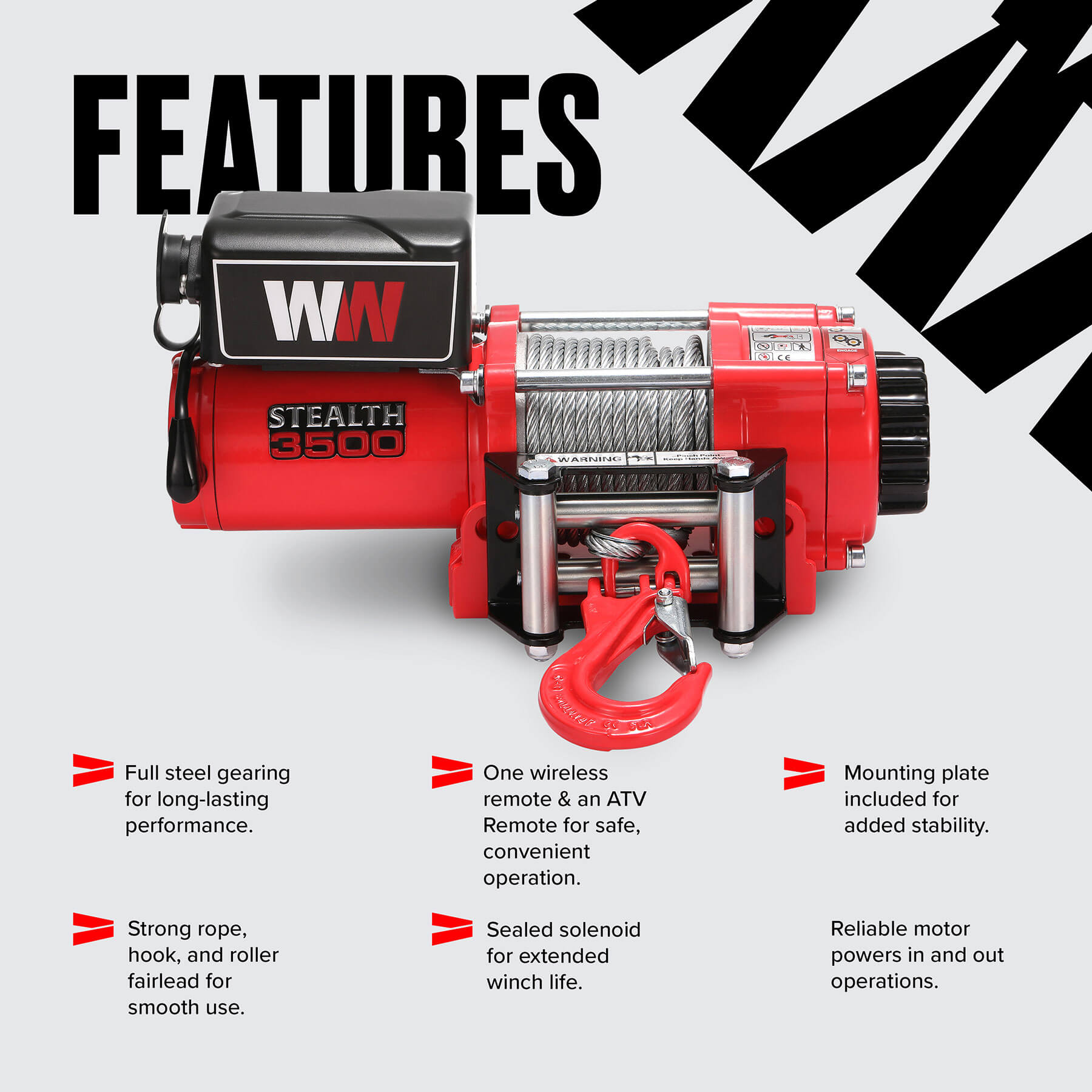 Stealth 3500lb Winch - 12v Steel Rope