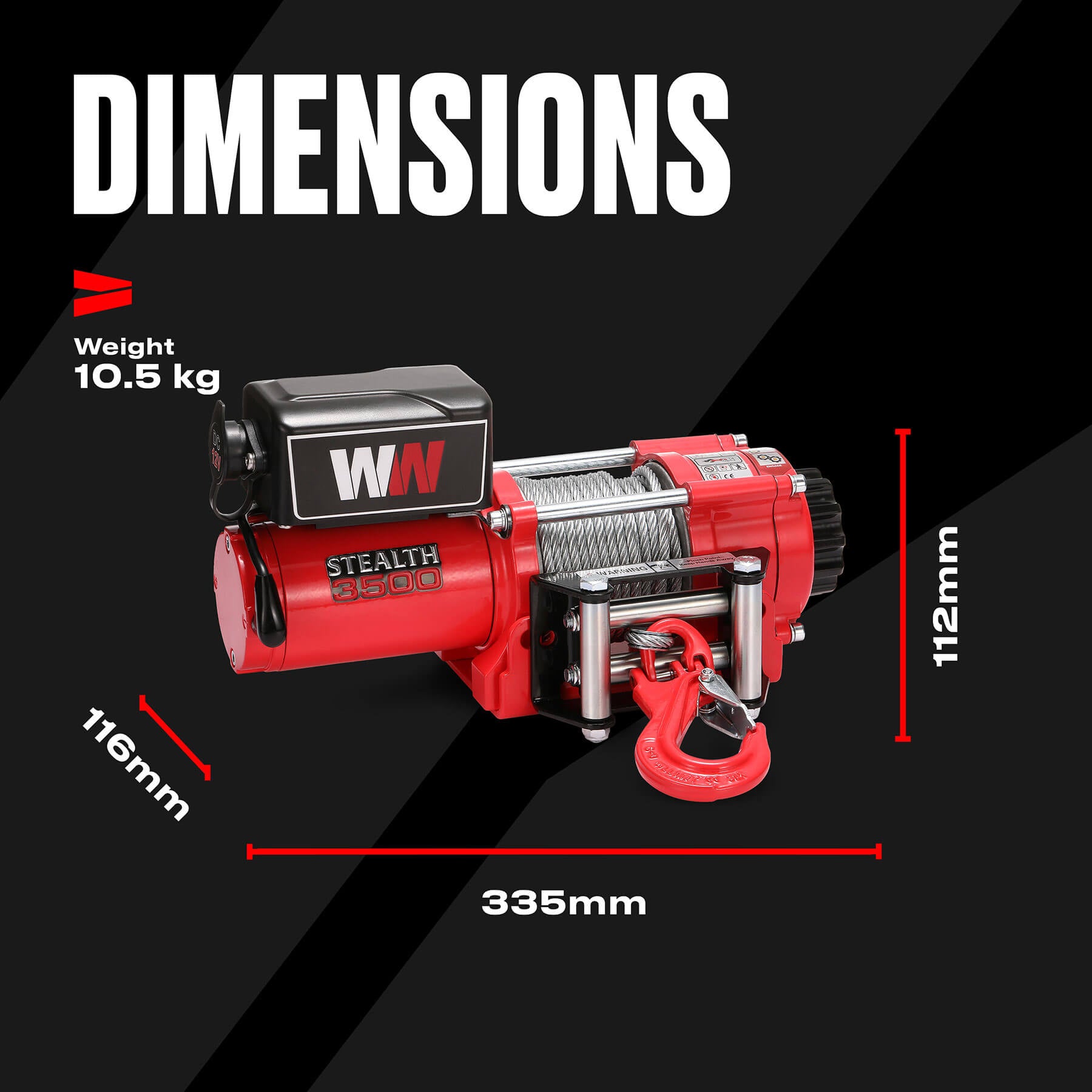 Stealth 3500lb Winch - 12v Steel Rope