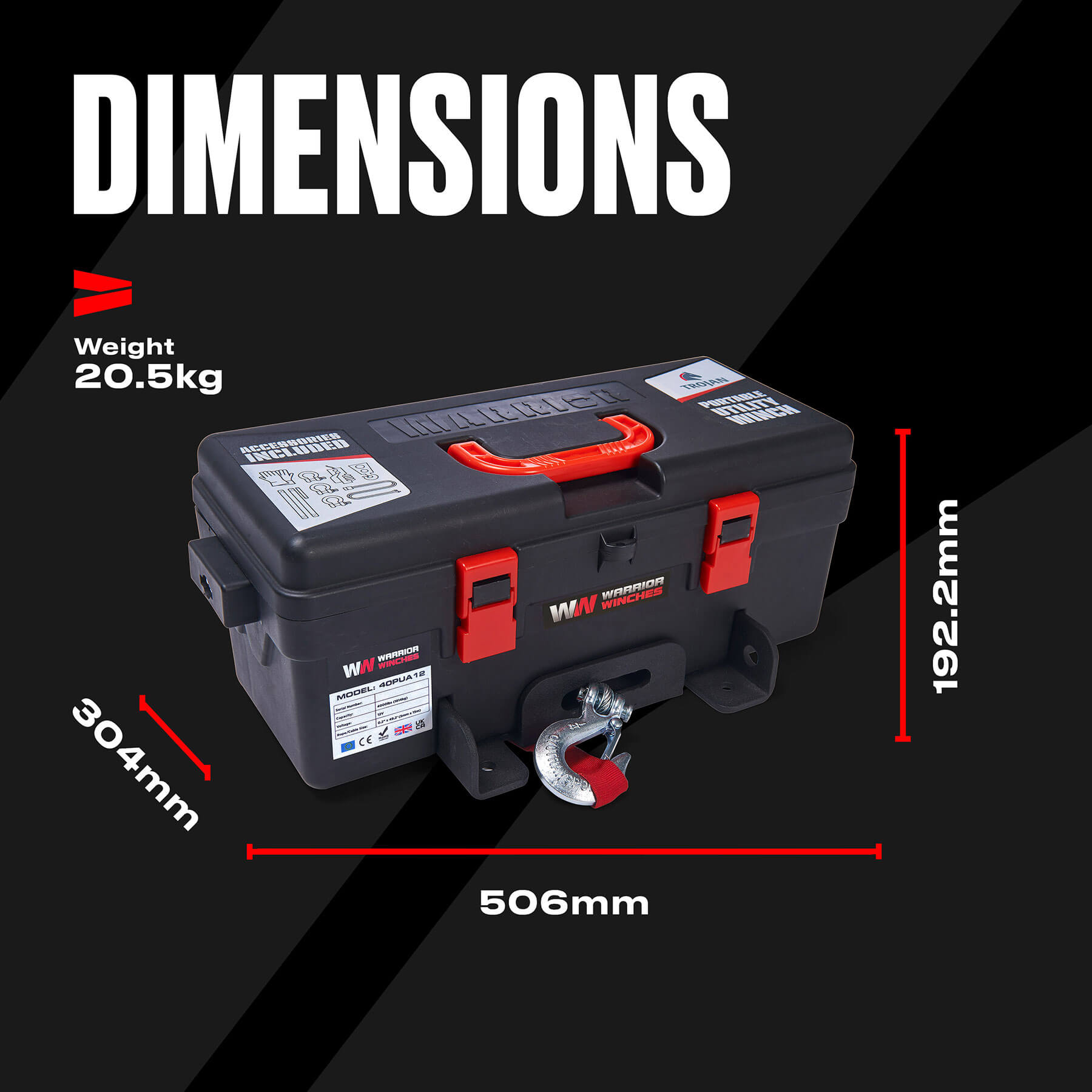 Trojan 4000 Portable Utility Winch - Steel Rope