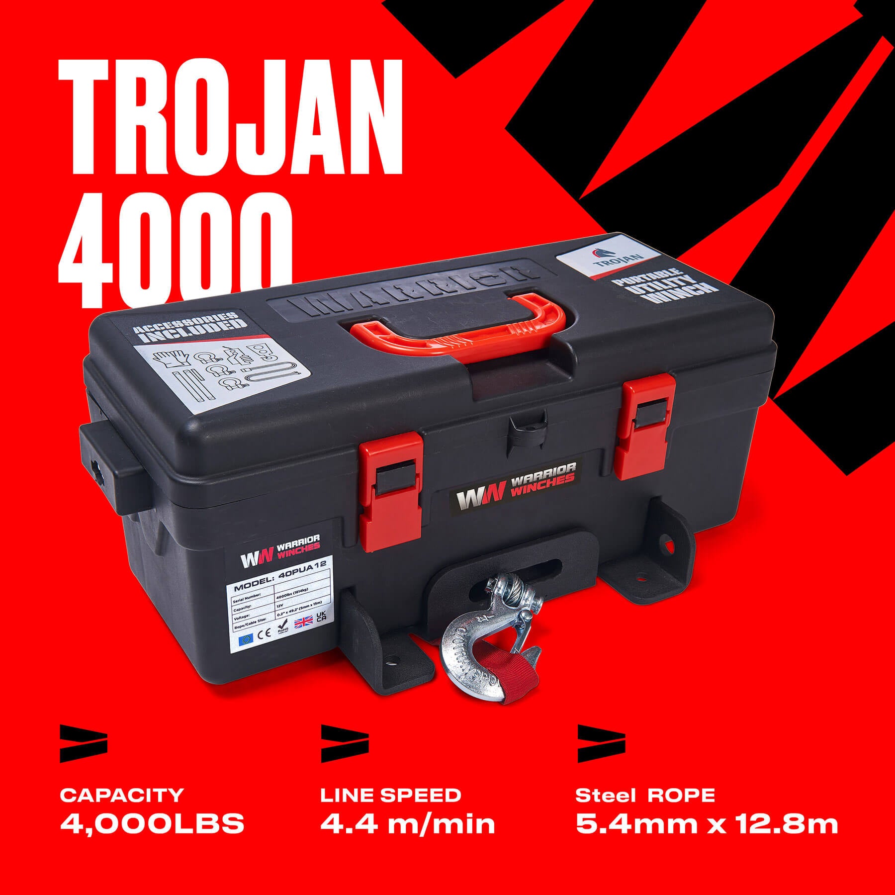 Trojan 4000 Portable Utility Winch - Steel Rope