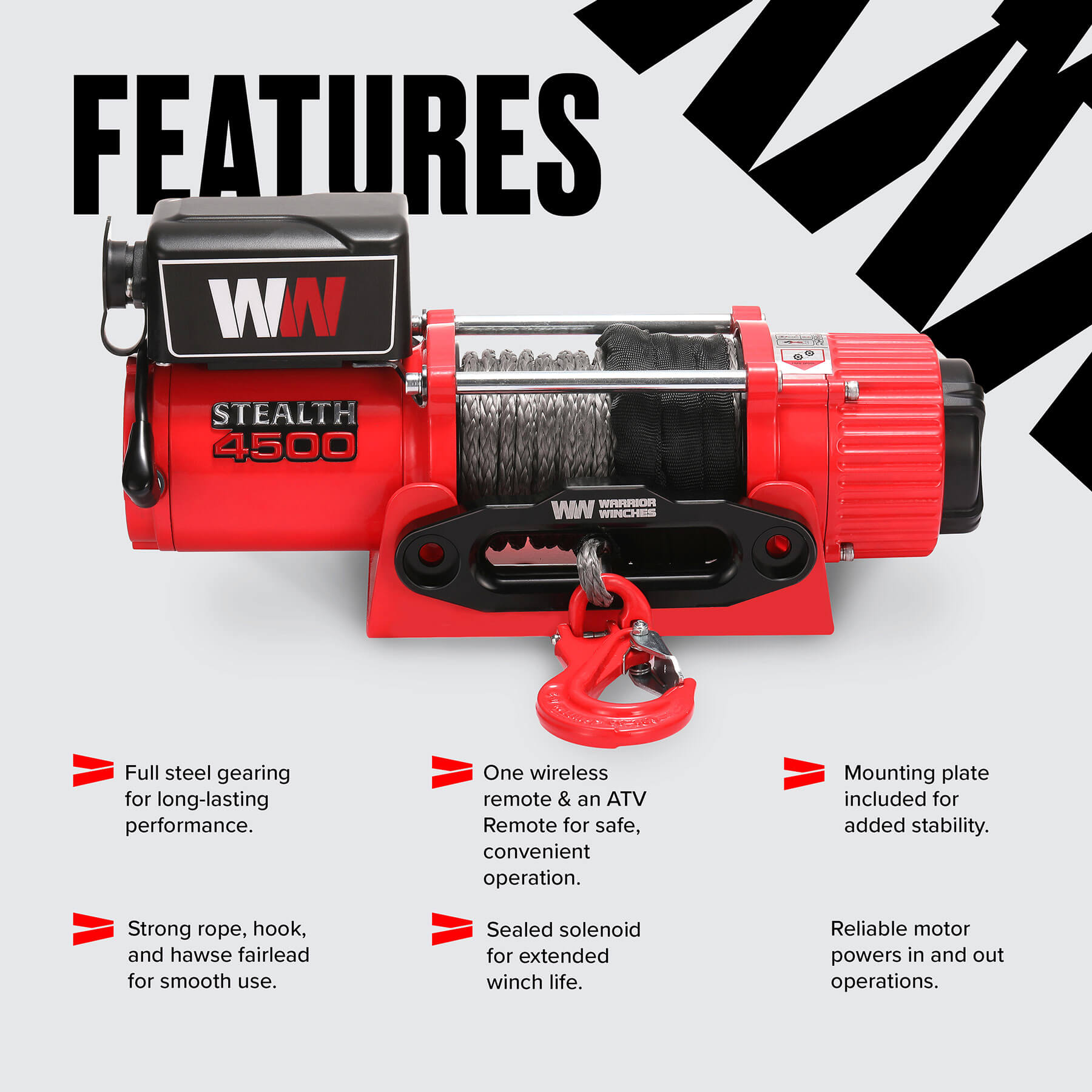 Stealth 4500lb Winch - 12v Synthetic Rope
