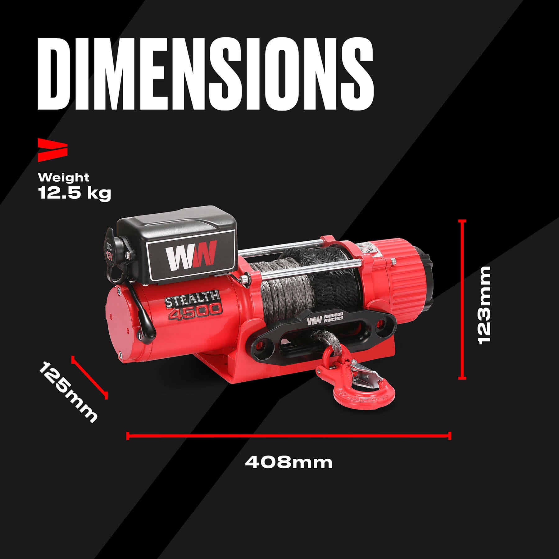 Stealth 4500lb Winch - 12v Synthetic Rope