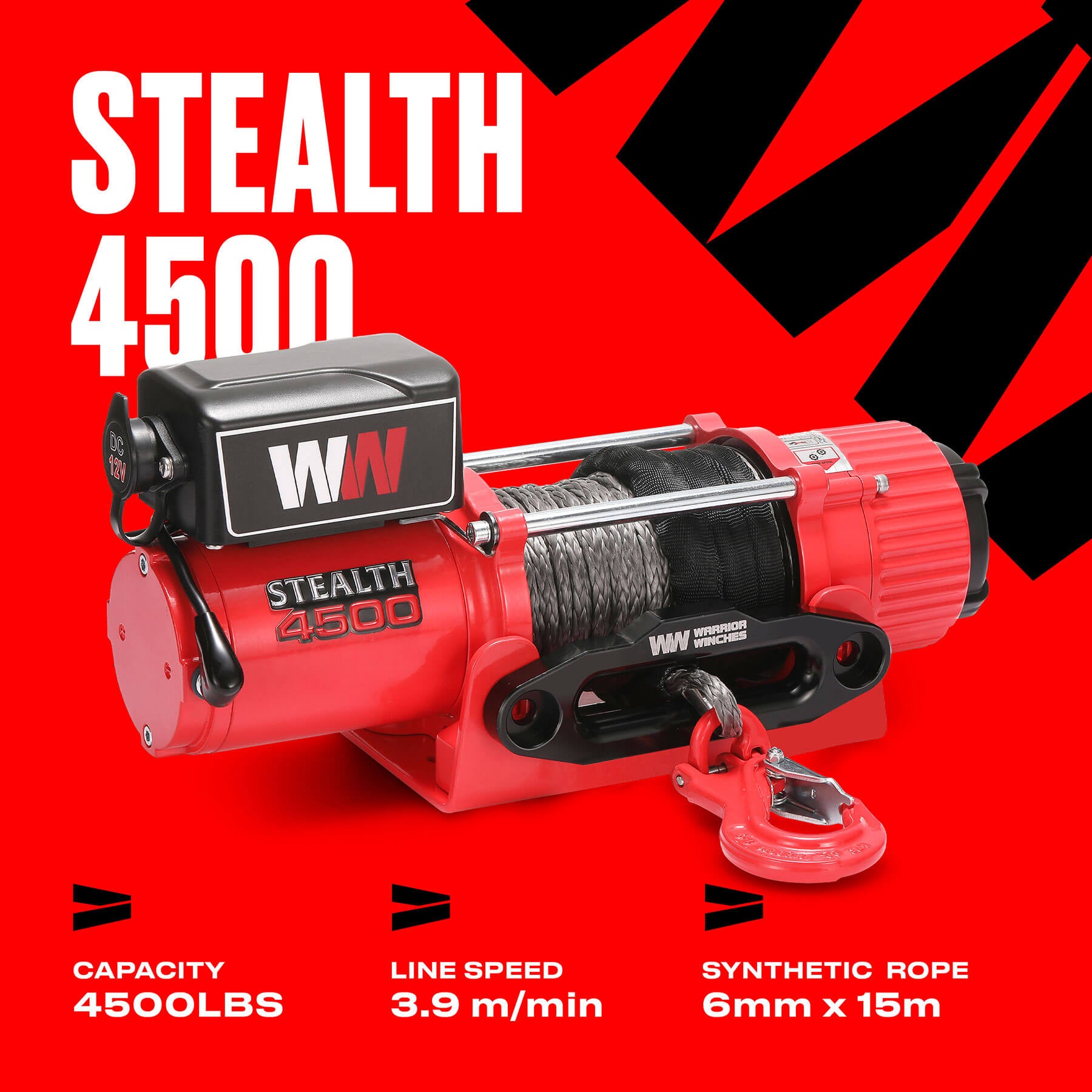 Stealth 4500lb Winch - 12v Synthetic Rope
