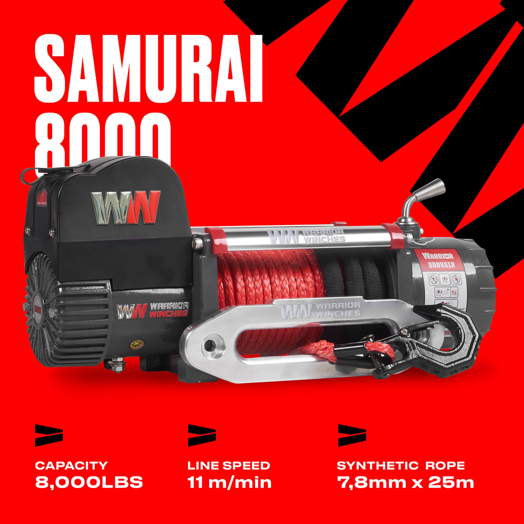 Samurai 8000 Electric Winch - 12v Synthetic Rope