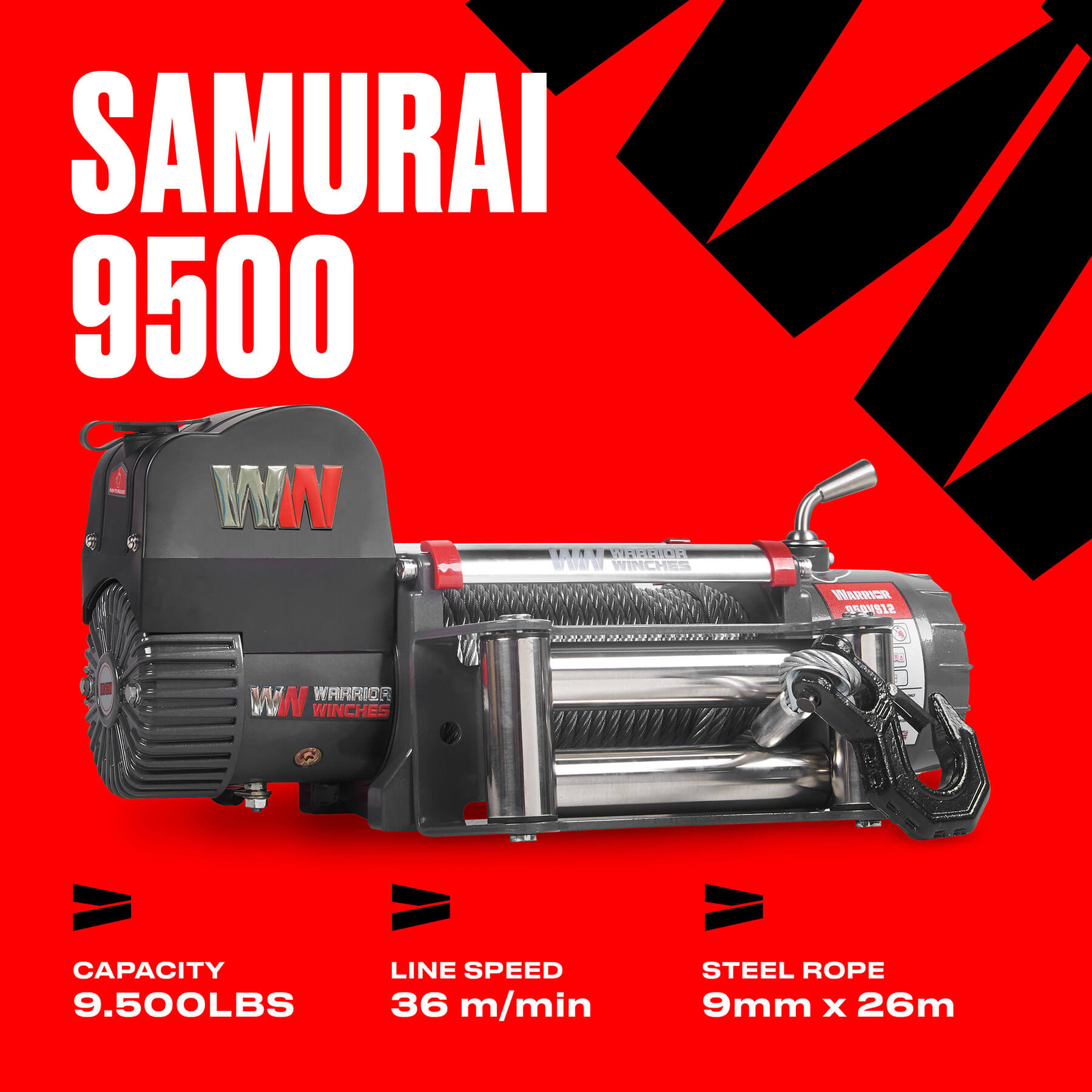 Samurai 9500 Electric Winch - 12v Steel Rope