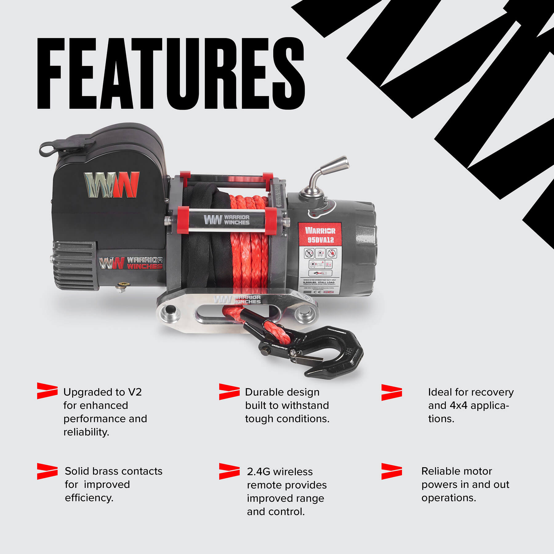 Samurai 9500 Short Drum Winch - 12v Synthetic Rope